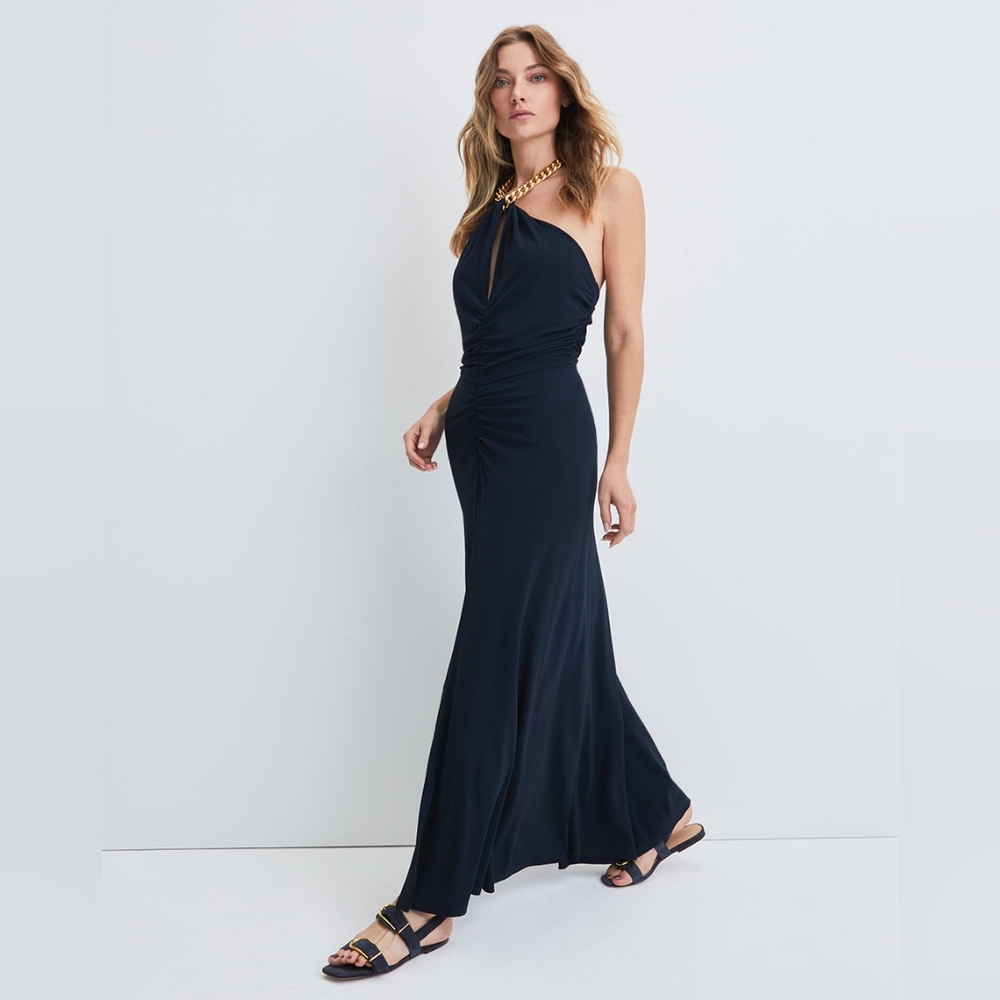 NWT Veronica Beard REZE CHAIN-LINK HALTER DRESS Navy L